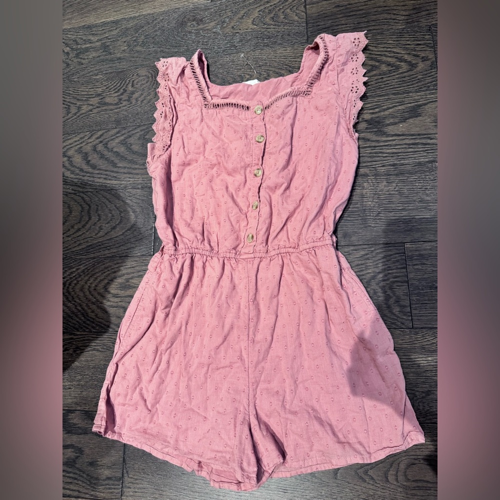 Abercrombie Girls Pink Eyelet Button-Front One-Piece Romper size 13/14